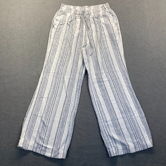 Briggs Womens Wide Leg Pants SZ M White & Blue Striped Elastic Waist Linen Blend - Picture 11 of 12
